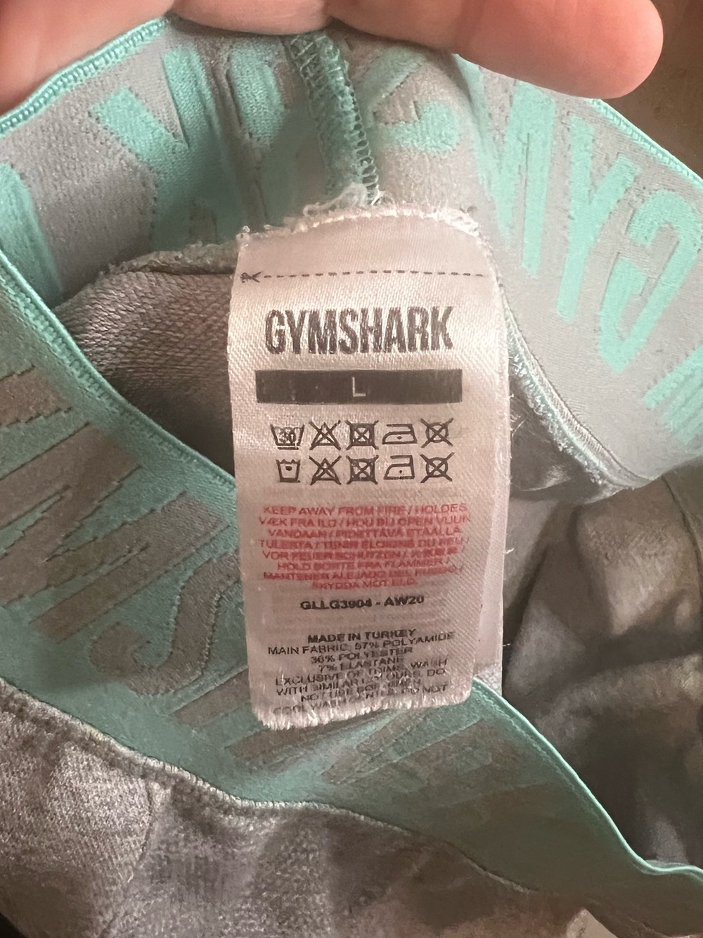 #228 Gymshark Flex Seamless Leggings Gray Mint Green High Rise Size Large EUC - Picture 3 of 4